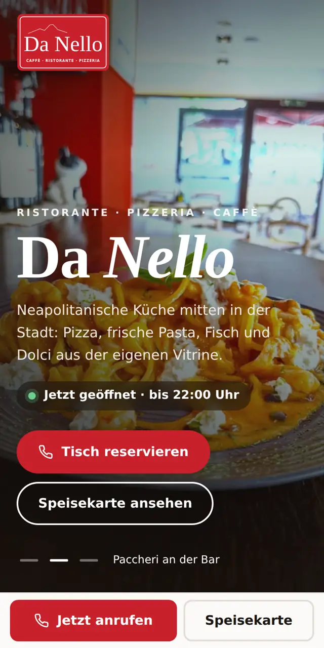 Website-Entwurf für eine Pizzeria, mobile Ansicht