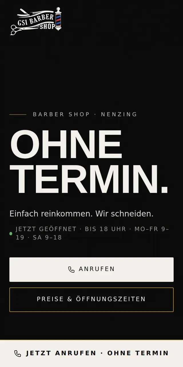 Website-Entwurf für einen Barbershop, mobile Ansicht